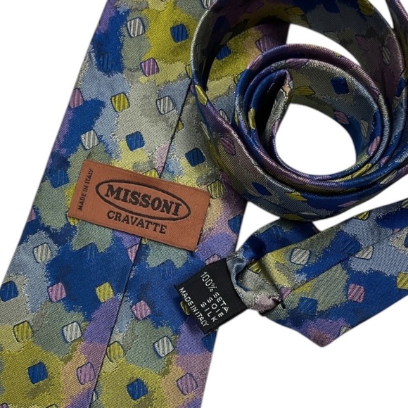 MISSONI Blue/Purple/Green Geometric Art Silk LUXURY Tie ITALY - Picture 3 of 4